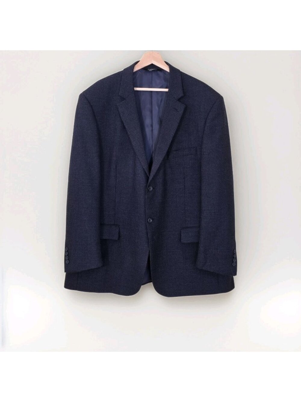 Alfred Sung 100% Lambswool Blazer Sport Coat 48R Navy Charcoal Micro Houndstooth